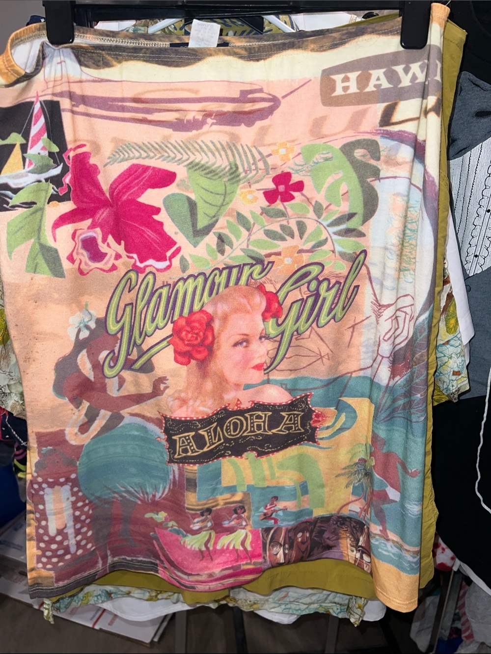 Y2K pinup Boston Proper Multicolor Tropical Print midi skirt